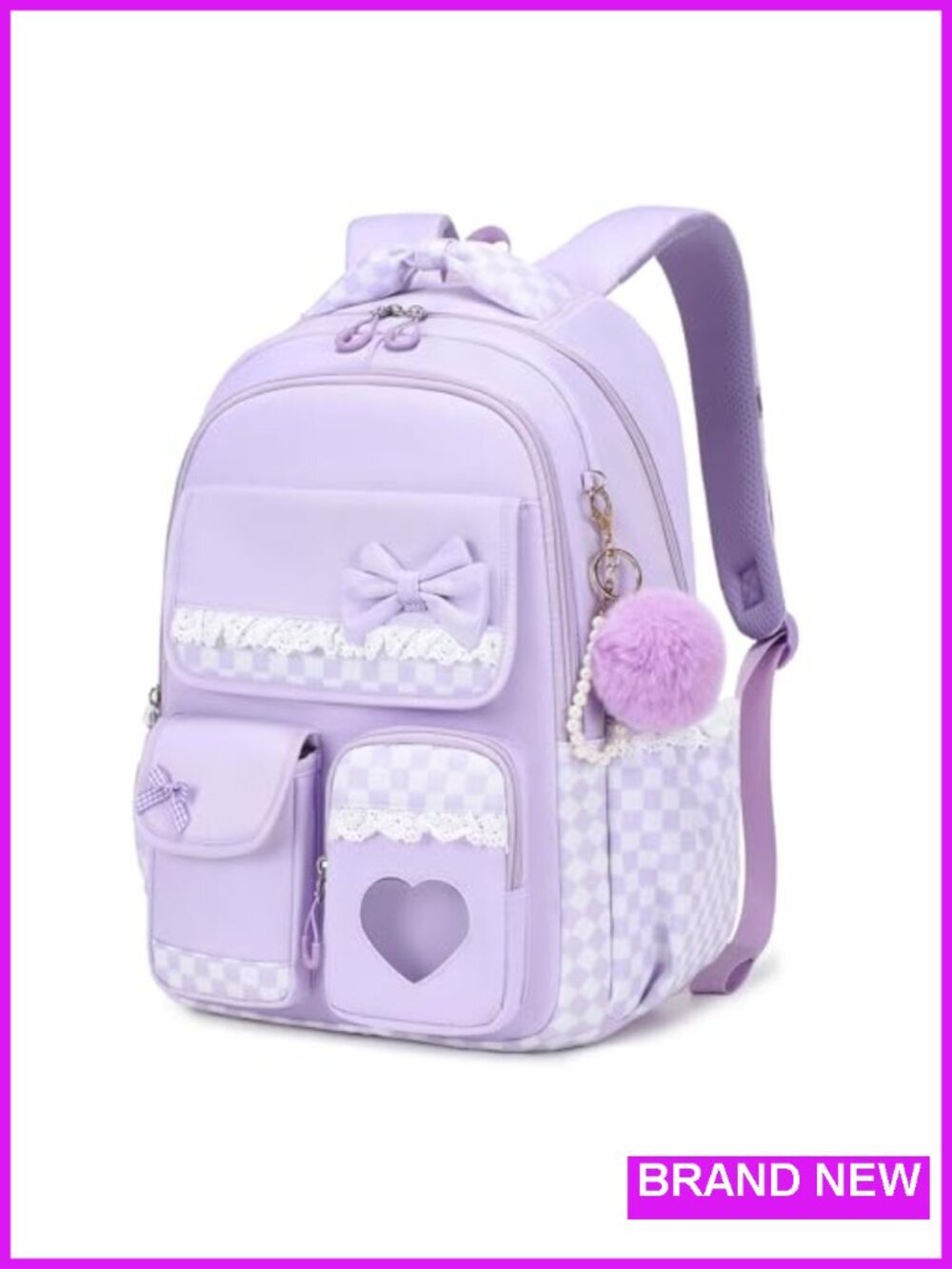 Kawaii Backpack with Pom-Pom Pearl Pendant for School